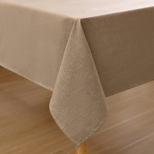 Homaxy Mantel de Mesa con Aspecto de Lino Mantel Rectangular 140 x 180 cm Mantel Exterior Impermeable Antimanchas Protección de Mesa para Comedor, Jardín - Marrón Claro