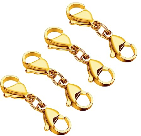 4 Stück Doppel Karabinerverschluss Kettenverlängerung mit Doppelöffnung,Armbandverbinder, Extender, Halskettenverkürzer,Lobster-Verschluss Armbänder Verschlusse für DIY Schmuck Halsketten- Gold