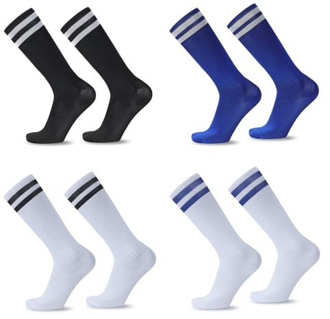 SHOWHEEL 4 Paar Fussballsocken Kinder, kinder Fußball Stutzen, Fußball Socken Trainingssocken 30-37,Unisex Kinder Sportsocken, Sportsocken Fussball Socken für Kinder von 5-12 Jahren