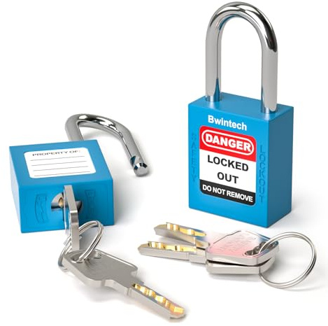 Bwintech 2 Pcs 38MM Clé différente Cadenas de sécurité bleu à clé pour les postes de consignation et les dispositifs de consignation