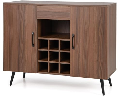 GiantexUK Wooden Buffet Sideboard, Wine Bar Cabinet with Adjustable Shelves, Detachable Wine Racks, Drawer & Anti-Tipping Device, Industrial Kitchen Storage Cupboard for Home Dining Living Room