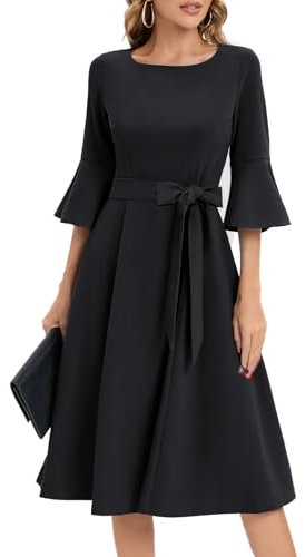 Women's Cocktail Dress A Line Tea Party Midi Graduation Dresses Church Wedding Formal Homecoming Clothing Black M-1