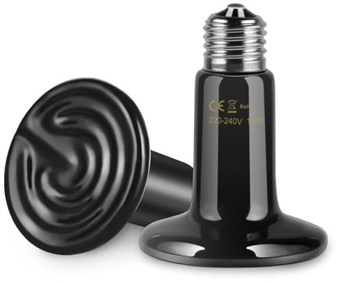 Akynite E27 100W Ceramic Heat Emitter Bulb for Terrariums - Reptile Heat Lamp for Lizards, Turtles, Snakes, Bearded Dragons - AC 230V Black Vivarium Heat Light, 2 Pack