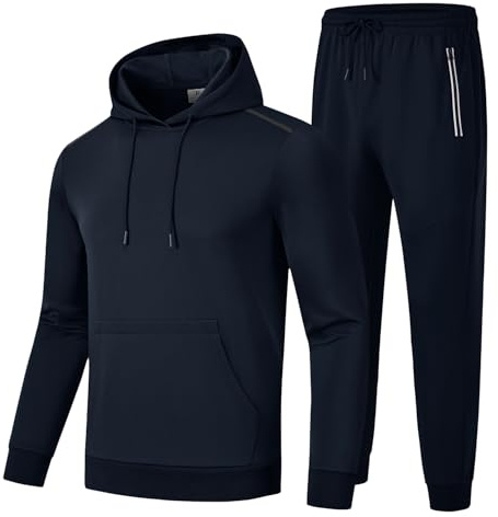 donhobo Tuta da jogging da uomo, 2 pezzi, con cappuccio e pantaloni sportivi, streetwear, stile alla moda, per uomini, palestra, calda, tuta sportiva traspirante, Blu scuro, M