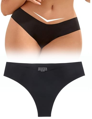 ohyeahlady Seamless Tanga Damen Nahtlos Unterwäsche Große Größen String Micro Mini Bikini High Waist Unterhosen Brazilian Slip Thongs Stretch Pantys T-Back Pantys Höschen Hipster Underwear Schwarz XXL