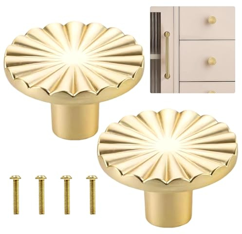 QTMMC 2 Pack Gold Cabinet Knobs Brushed Gold Knobs Doors Handles