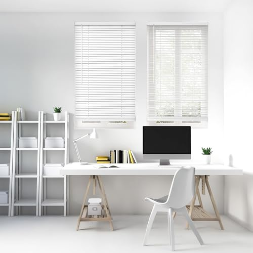 DEZ FURNISHINGS Cordless 1 Signature Mini Blind with Flexible Slats, 46 W x 48 H, Pearl White