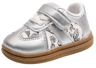 Baskets pour bébé de 1 an - Unisexe - Antidérapantes - Chaussures de sport légères et confortables - Chaussures de loisirs - Chaussures de course, argenté, 17 EU