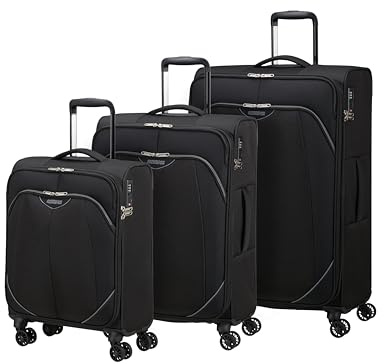 American Tourister Poproll - Juego de 3 Maletas Blandas (Equipaje de Mano, Mediana, Grande), Ligero - Negro (Black)