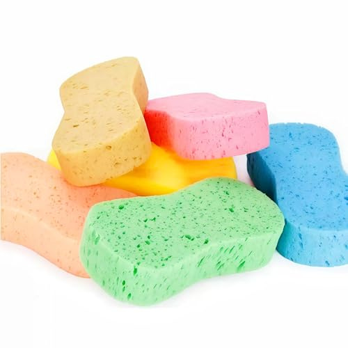 RHFJAKA 5 PCS Car Wash Sponges, Extra Thick Foam Kit Lint Free & Swirl-Free,Scratch-Free Bone Shape Chenille Washing Sponge & Lint Free for Dishes, Tile, Bike, Boat, Easy Grip for Kitchen, Bathroom