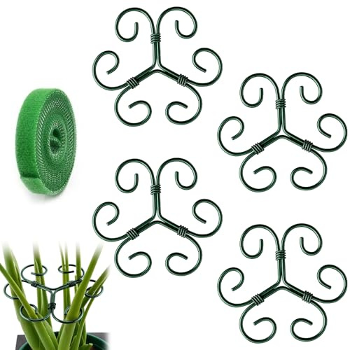 Set da 4 Sostegno per piante in Metallo – Robusto Supporto per Fiori, Rose e Pali per pomodori – Supporto per Ortensie & Supporto Monstera – con Clip per piante rampicanti per Interno ed Esterno