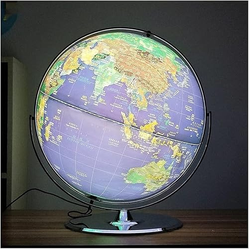 Globen, World Earth Lantern, Antik Global Meter med Silver Ram 42 Cm/16,5 tum Diameter Tydlig textmarkering(C)