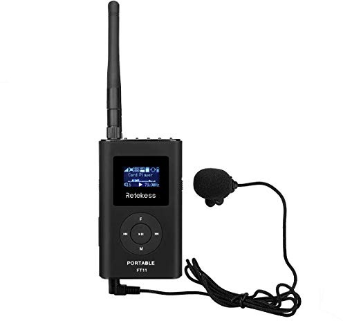 Retekess FT11 Mini FM Transmisor Sistema de Guía MP3 Tarjeta SD Enchufable 3.5mm AUX Entrada USB Carga para Enseñanza en el Campus y Presentación de Conferencia (Negro)