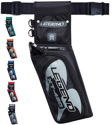 Legend XT420 Arrow Quiver - Quiver Arrow Holder, Archery Quiver with 3 Arrow Tube, Durable Nylon Hip Quivers with Multiple Pockets for Archery Accessories, Score Card & Tools - Right Handed, Black