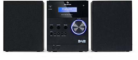 auna MC-20 Dab Plus - Minicadena, Equipo estéreo hi-fi, 2 vías, Potencia Salida: 2 x 5W, Bluetooth, Pantalla LCD, Sintonizador Digital Dab+, Sintonizador analógico VHF, Control Remoto, Negro