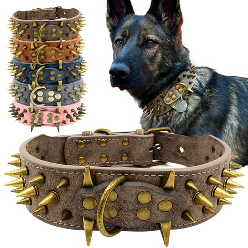 The Mighty, Collare per cani con borchie, taglia L, per proteggere il collo del cane dai morsi, resistente ed elegante, per cani di taglia grande (grigio, S)