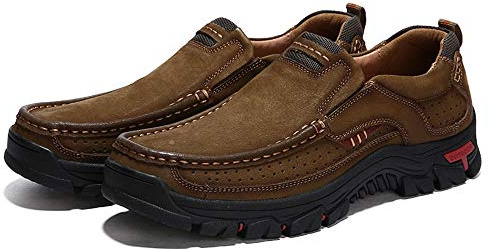 Läder För Män Bekväma Fritidsskor För Vandring Utomhus Andningsbara Fashionabla Bärbara Körskor Slip On Läderskor Khaki 45 EU