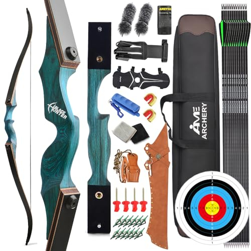 AMEYXGS 60 Bogenschießen Takedown Recurve Bogen und Pfeil Set 20-60LBS Jagdbogen Sportbogen für Schießen Holzriser mit Bogenzubehör Rechtshänder Recurve Bogen für Erwachsene (30lbs)
