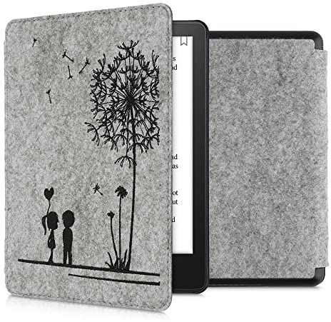kwmobile Hülle kompatibel mit Amazon Kindle Paperwhite 11. Generation 2021 - Filz Stoff eReader Schutzhülle Cover Case - Pusteblume Love Schwarz Hellgrau