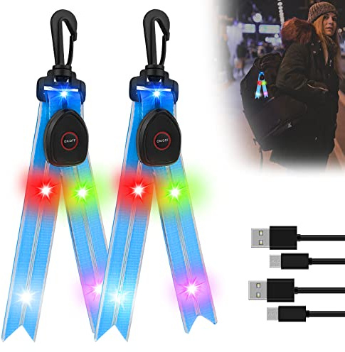 LED blinkande ljus USB-uppladdningsbar 2 stycken säkerhetsljus för barn med färgglatt ljus, blinkande lampor skolväskor vattentät ryggsäck reflektorer säkerhet ljus hänge för jogging vandring löpning