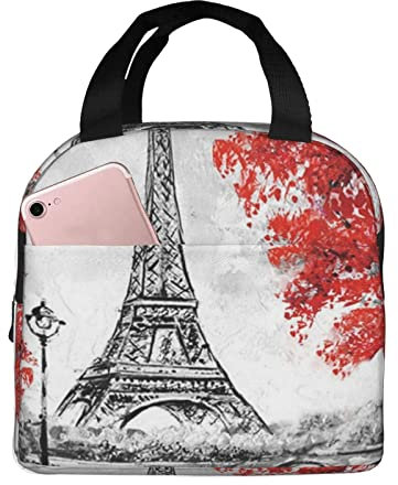 XVBCDFG Bolsa de almuerzo de París para oficina al aire libre, papel de aluminio portátil, aislamiento grueso y bolsa Bento para mantener fresco