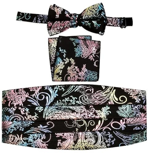 Gioberti Men's Adjustable Metallic Paisley Cummerbund Set, Black Light