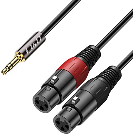 J&D Cavo doppio XLR femmina a microfono stereo da 3,5 mm, 2x XLR Femmina a 3.5mm TRS Maschio Unbalanced Audio Stereo Adattatore Cavo Patch di Interconnessione per Smartphone Laptop Mic, 2,7 Meter