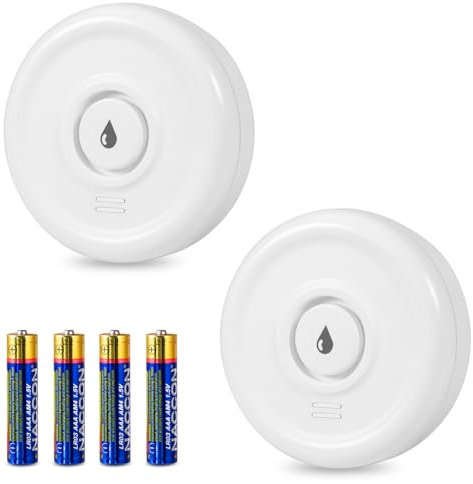 Detector de Fugas de Agua Paquete de 2 Detector Fugas de Agua con Batería 100dB Alarma Domotica Sensor de Agua Inteligente Sensor Agua Smart Life Detectores de Agua para Cocina Sótano Baño (Sin WiFi)