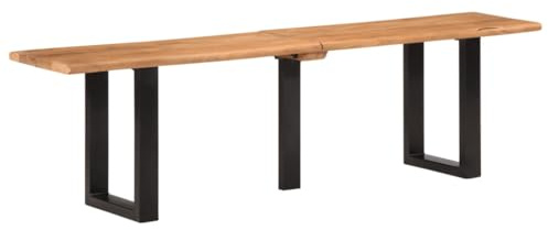vidaXL Bench 160 cm - Solid Acacia Wood Seat with U-Shaped Steel Legs for Living Room and Hallway - Cool Industrial Style, Brown & Black