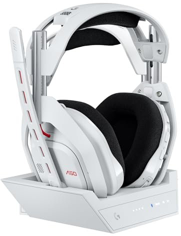 Logitech G Astro A50 LIGHTSPEED Casque gaming sans fil + station d'accueil (Gen 5), PRO-G GRAPHENE, basculement à 3 systèmes, USB-C vers Xbox, PS5, PC/Mac ou Nintendo Switch, Bluetooth - Blanc