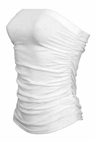 FASHION MY LOVE Women Ladies Ruched Bandeau Boob Tube Vest Crop Bra Top White