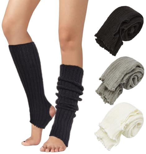 UILYNIU 3 Paar Bein Stulpen Lang, Damen Mädchen Ballettstulpen mit Fersenloch Tanzen Stulpen, Beinstulpen Gestrickt Winter Beinwärmer, Legwarmers Stiefel Socken Strümpfe für Yoga Ballett