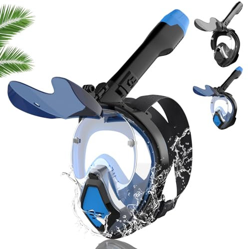 Fwiull Schnorchelmaske für Erwachsene, Tauchmaske Vollmaske mit Kamerahalterung, CO2-Sicher, Anti-Beschlag, Faltbarer Sonnenbrille, 180° Panoramablick, Vollgesichtsmaske zum Schnorcheln