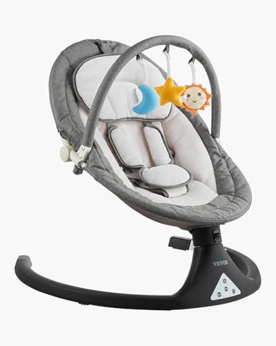 VEVOR Babyschaukel, 5-Gang-Babywippe mit 3 Sitzpositionen, Babyliege mit PVC-Touchpanel, Fernbedienung, Bluetooth, 10 Liedern & Spielzeugbügel für Kinder im Alter von 0–9 Monaten/0–9 kg