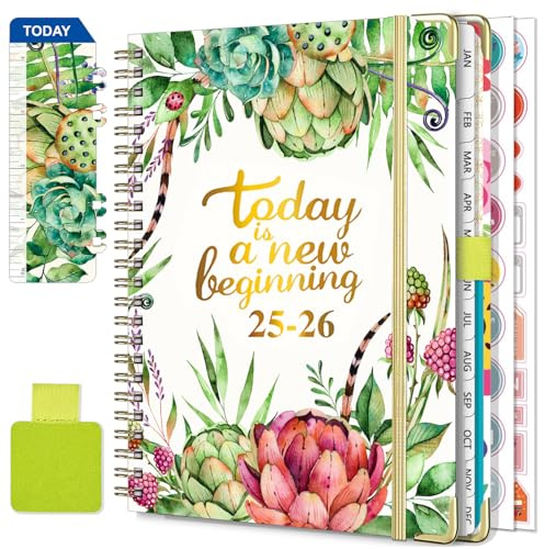 NEYSA Agenda 2025 2026 Semainier Spirale de Juillet 2025 - Juin 2026 (12 mois) A5 Agenda Scolaire Avec boucle de stylo,Règle Signet & Autocollants de plan (Vert gazon)