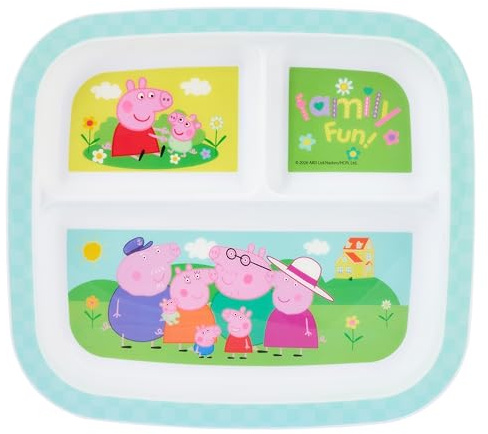 Peppa Pig Family Fun 3-Section Children's Divided Plate - BPA-Free, Durable & Colourful Dining for Children, Perfect for Balanced Meals - 36 Months Up