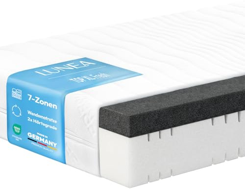Lunea Möbel Matratze 90x200 cm H2/H3/H4/H5 – 7-Zonen Wendematratze Kaltschaum – 24 cm hoch – orthopädisch & ergonomisch – hart/weich – Öko-Tex Zertifiziert Schlafkomfort