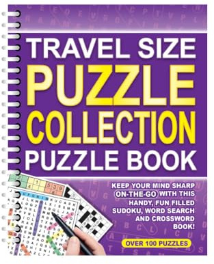 Sixstore Sudoku A5 encuadernado en espiral, tamaño de viaje, 3 en 1, búsqueda de palabras, libro de colección de crucigramas, color morado