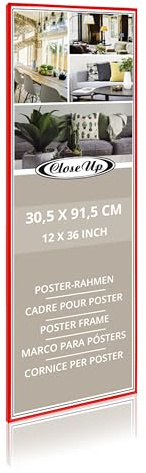 Close Up affischram | röd/röd | bildram | Ram | för långformat affischer, konsttryck, affisch... | okrossbar PVC-skiva | 30,5 x 91,5 cm/12 x 36
