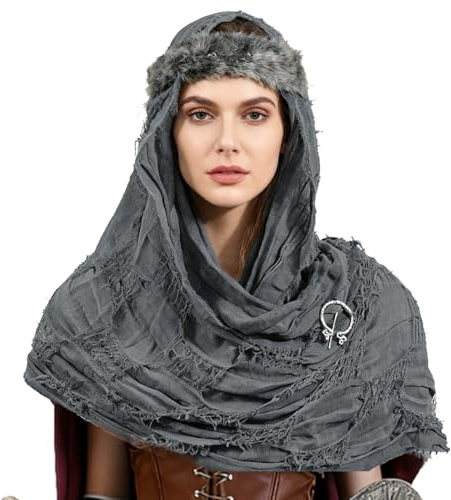 YJZQ Châle à Capuche Foulard Capote post-apocalyptique Châle médiéval Renaissance Écharpe Grande Cagoule Unisexe Serviette en Keffieh Outdoor 185x52CM