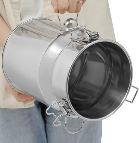 Mjölkkanna med lock, 5 l mjölkkanna i rostfritt stål | mjölkkanna med lock | hink i rostfritt stål | mjölkbehållare | rostbeständig, hög volym | för mjölk, honung, ris och müsli