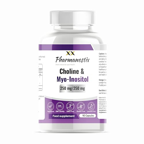 Pharmanostix Choline & Inositol 500mg – 90 Capsules | 3 Months Supply | Pure Choline Bitartrate 250mg & Myo-Inositol 250mg | Cognitive, Liver & Fat Metabolism Support | UK