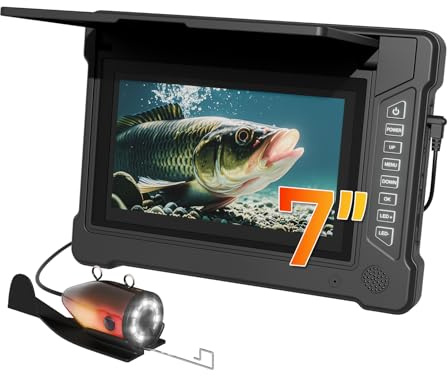 ESANHAO Sonda de Pesca Cámara Subacuática de Pesca con Pantalla HD 7 y Cable 30m, Visión Nocturna Infrarroja Gran Angular, IP68 Impermeable, para Pesca en Mar, Lago, Río y Hielo