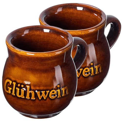 KADAX Vasos de vino caliente de 250 ml, juego de 2 vasos de arcilla con asa para vino caliente, taza de cerámica hecha a mano de cerámica, tazas de vino caliente de arcilla, tazas de Navidad