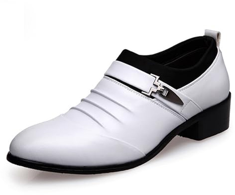 Generisch Chaussures d'affaires pour homme - Respirantes - En cuir - Avec talon bas - Chaussures de loisirs confortables - Chaussures de travail pour costume formel et tendance, Blanc., 43 EU