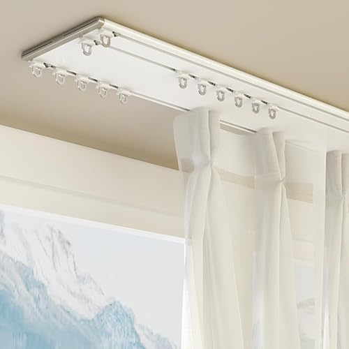 Doppio binario per tende da 3,60 m, montaggio a soffitto, silenzioso, con pulegge e viti, asta per tende a 2 corsie per soggiorno e camera da letto, facile installazione, design versatile