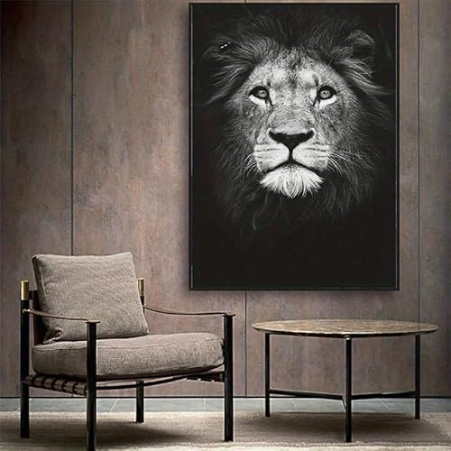 GLWDMH 1 lienzo minimalista de 40 x 60 cm, diseño de león blanco y negro, póster artístico de pared e impresiones, imagen de pared para sala de estar, dormitorio, comedor, oficina (sin marco)