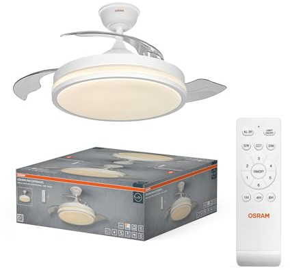 OSRAM LED-takfläkt Vit, tyst, fjärrkontroll | Ceiling Fan Coromuel, Ceiling Fans with Lighting, Wit, 1065 mm dia, 50000 h, 1-Pack