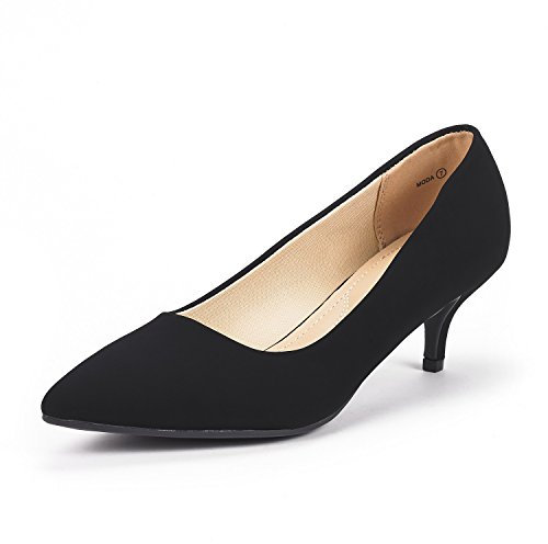 DREAM PAIRS Zapatos de Tacón Bajo Clásicos Mujer Zapatillas con Tacón Fina Zapatos de Salón PU con Plantilla Acholchada,Size 38,Negro/Nobuk,Moda