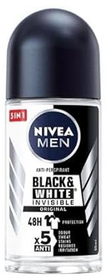 NIVEA Deodorante roll-on da uomo, Invisible Black & White Original, anti-perspiante, confezione da 6 (6 x 50 ml)